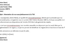Modèle d’Attestation de Non-Assujettissement à la TVA