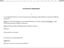 Modèle d’Attestation d’Hébergement