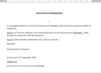 Modèle d’Attestation d’Hébergement