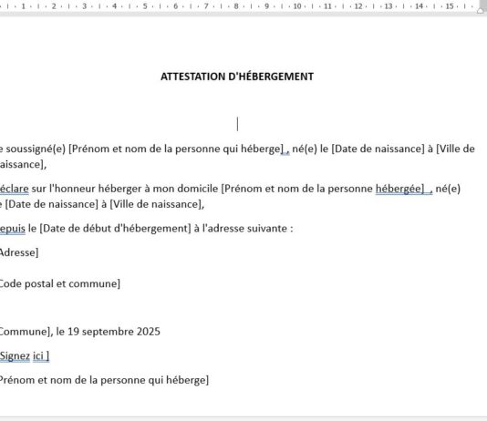Modèle d’Attestation d’Hébergement