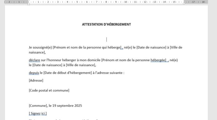 Modèle d’Attestation d’Hébergement