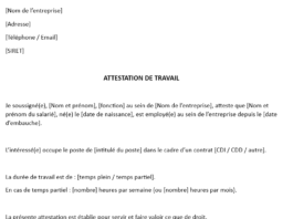 Modèle attestation de travail (Word à télécharger)