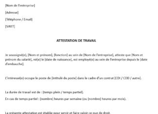Modèle attestation de travail (Word à télécharger)