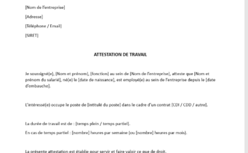 Modèle attestation de travail (Word à télécharger)