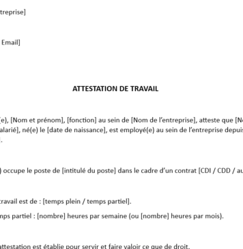 Modèle attestation de travail (Word à télécharger)