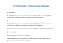 Modèle d’attestation sur l’honneur de vie commune pour conjoint de Français « word »
