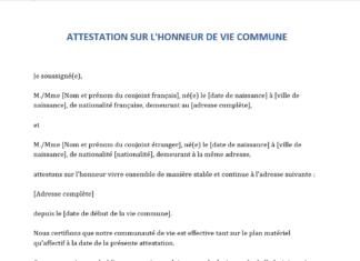 Modèle d’attestation sur l’honneur de vie commune pour conjoint de Français « word »