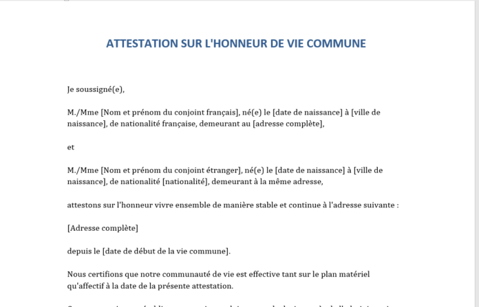 attestation vie commune